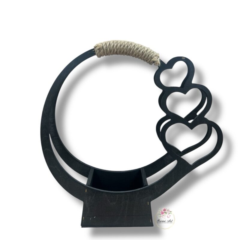 Kosz z sercami czarny K-636